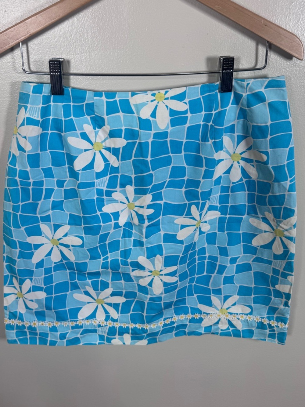 Vintage Lilly Pulitzer Size 6 Blue Daisy Flower Print Tropical A-Line Mini Skirt